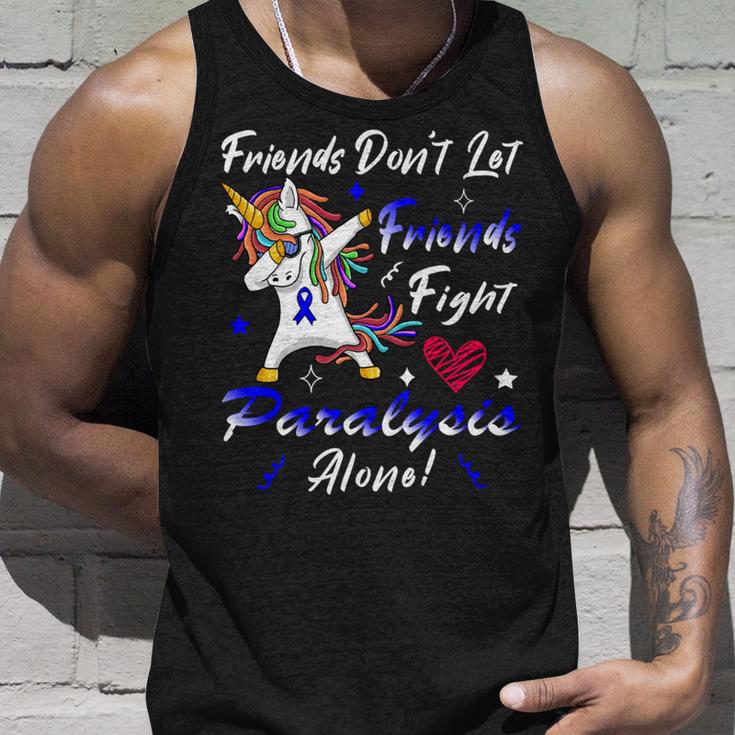 Friends Dont Let Friends Fight Paralysis Alone Unicorn Blue Ribbon Paralysis Paralysis Awareness Unisex Tank Top Gifts for Him