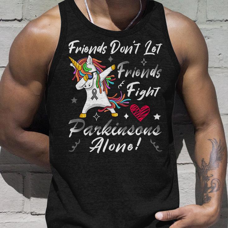 Friends Dont Let Friends Fight Parkinsons Alone Grey Ribbon Parkinsons Parkinsons Awareness Unisex Tank Top Gifts for Him