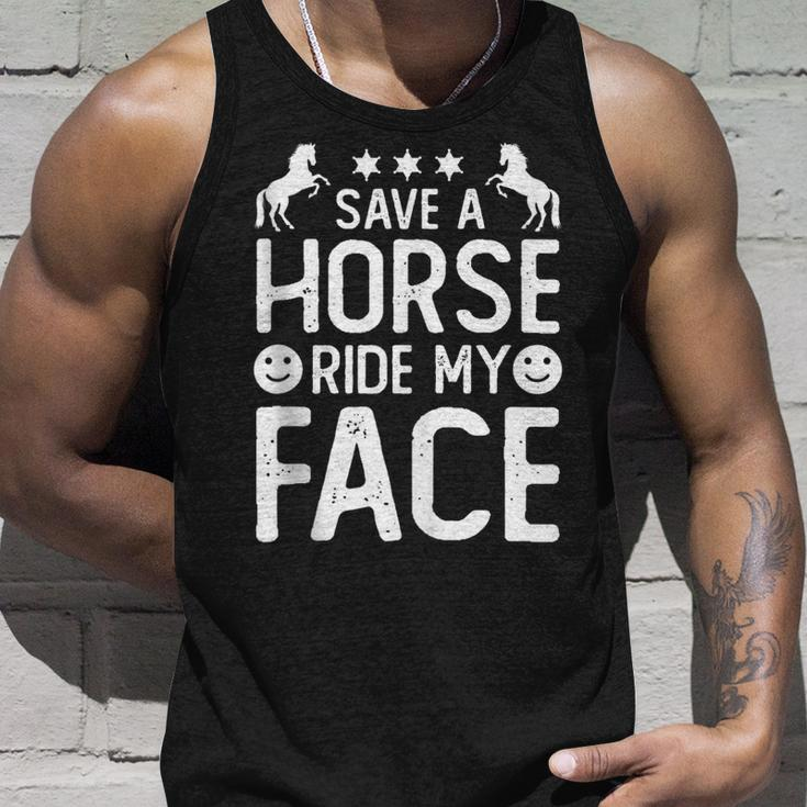 Funny Horse Riding Adult Joke Save A Horse Ride My Face Unisex Tank Top Gifts for Him