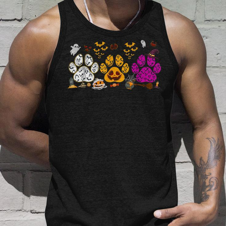 Funny Paw Print Halloween Dog Candy Pumpkin Ghost Dog Lovers Unisex Tank Top Gifts for Him