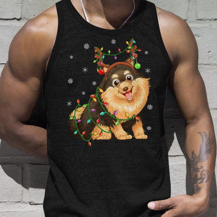 Funny Xmas Lighting Reindeer Hat Pomeranian Dog Christmas T-Shirt Unisex Tank Top Gifts for Him
