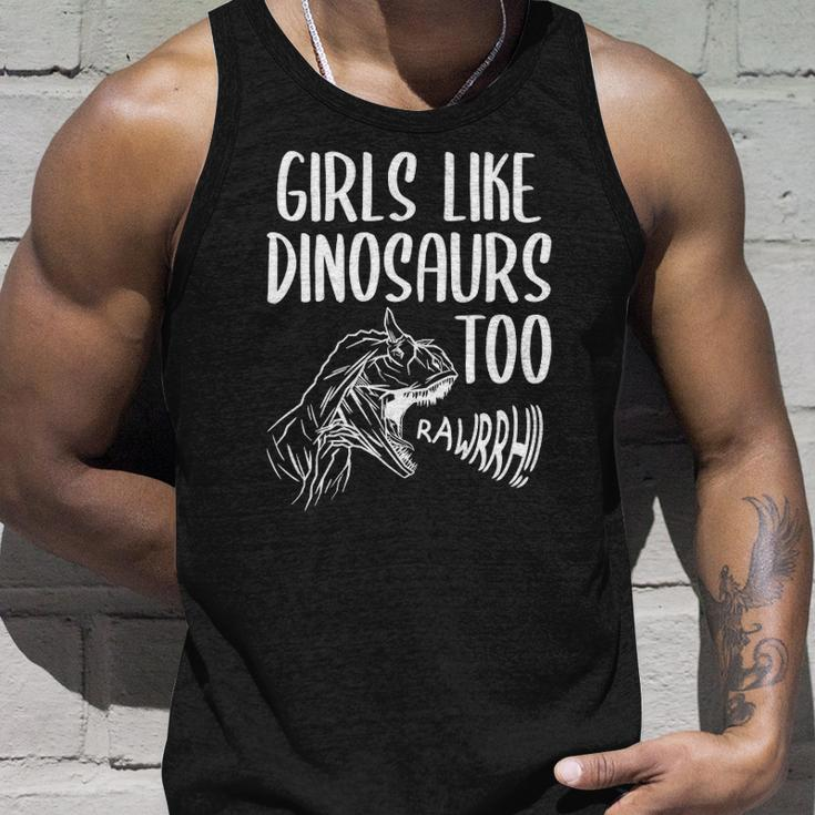 Girls Like Dinosaurs Too Funny Girl Rex Dinosaur Lover Unisex Tank Top Gifts for Him