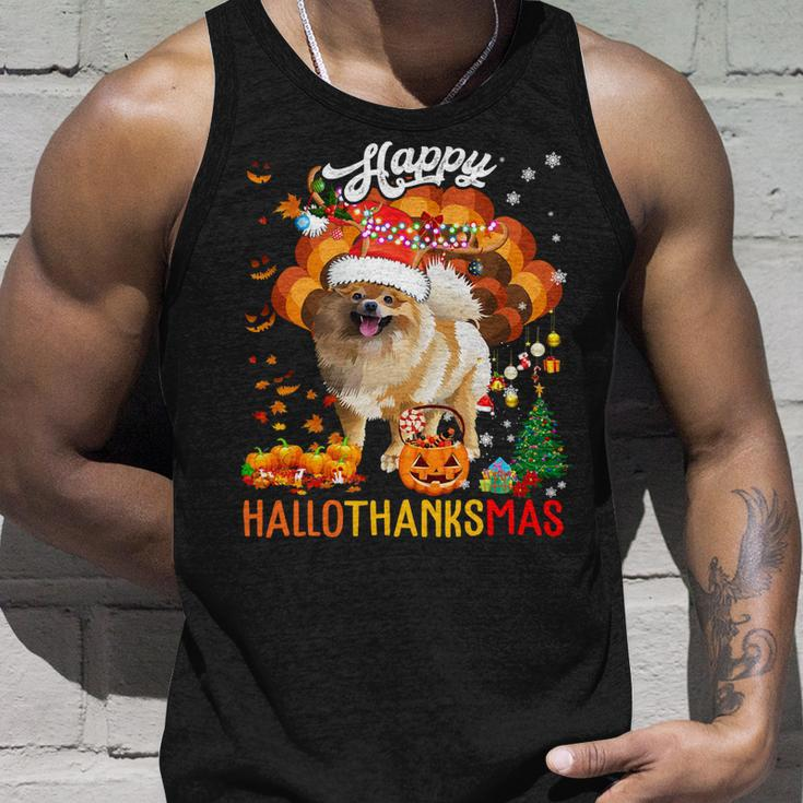 Hallothanksmas Santa Turkey Pumpkin Pomeranian Dog T-Shirt Unisex Tank Top Gifts for Him