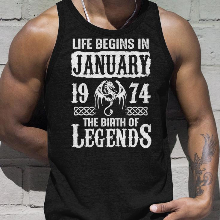 January 1974 Birthday Life Begins In January 1974 Unisex Tank Top Gifts for Him