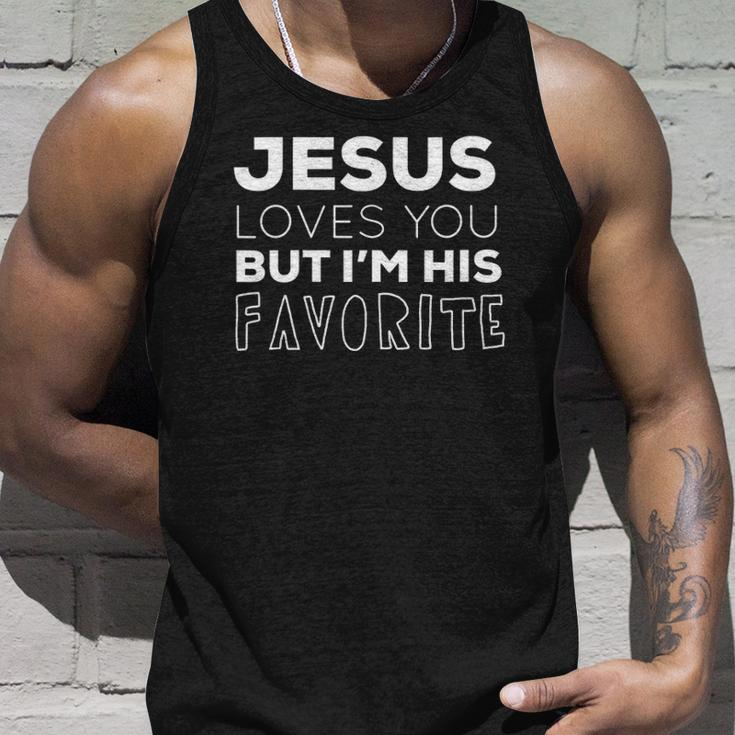 Womens Jesus Loves You But Im His Favorite Christian V Neck Tank Top Gifts for Him