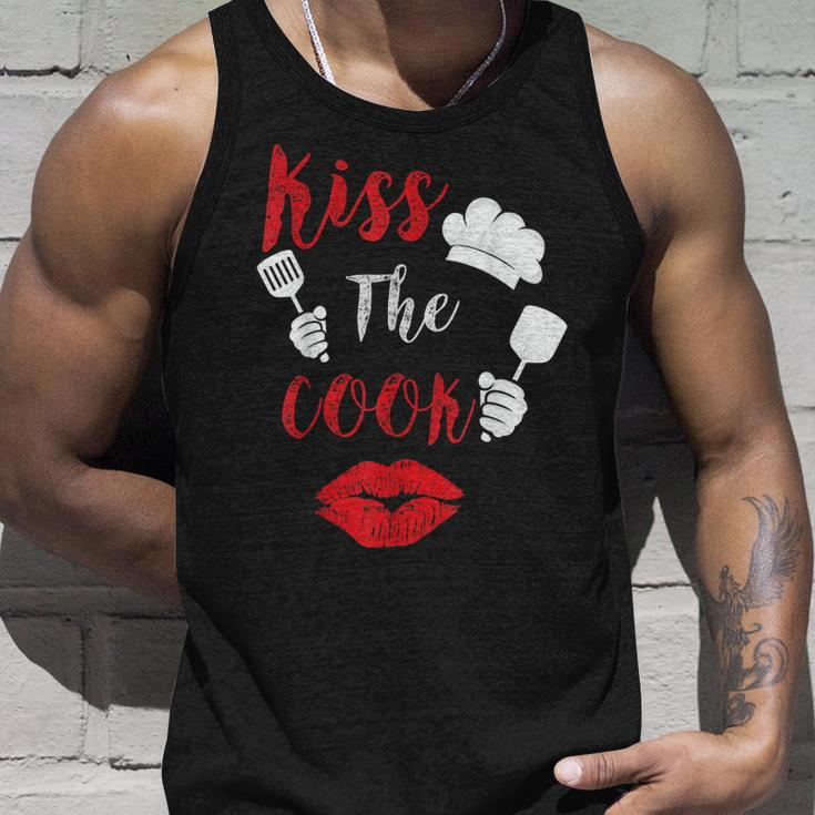 Kiss The Cook Chef Cooking Love Big Red Heart Valentines Day Unisex Tank Top Gifts for Him