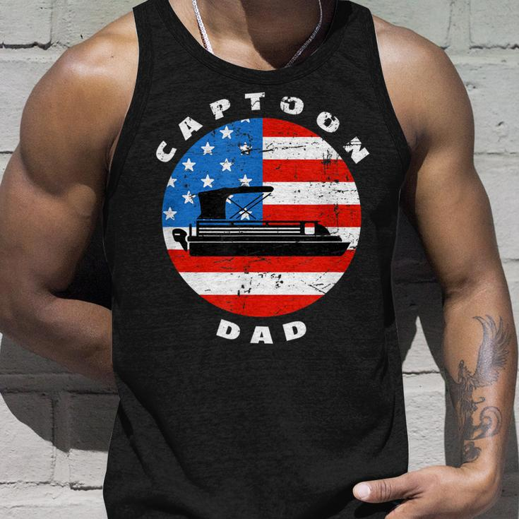 Mens Captoon Dad Pontoon Boat Captain Us Flag 4Th Of July Boating Unisex Tank Top Gifts for Him