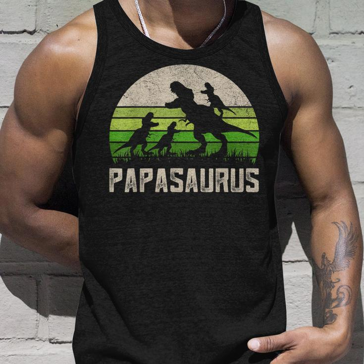 Mens Funny Grandpa Papasaurus Dinosaur 3 Kids Fathers Day Unisex Tank Top Gifts for Him