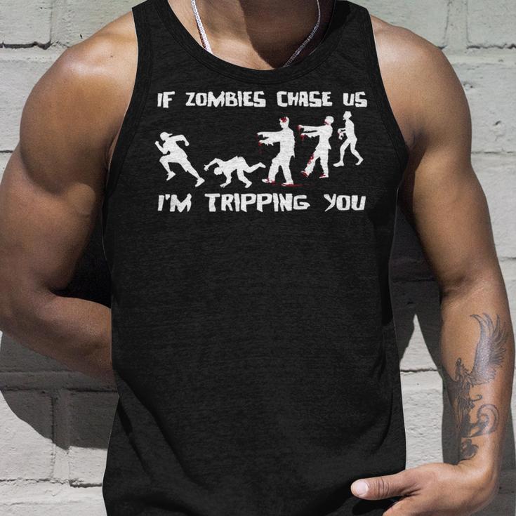 Mens If Zombies Chase Us Im Tripping You Funny Graphic Novelty HalloweenShirt 173 Trendi Unisex Tank Top Gifts for Him