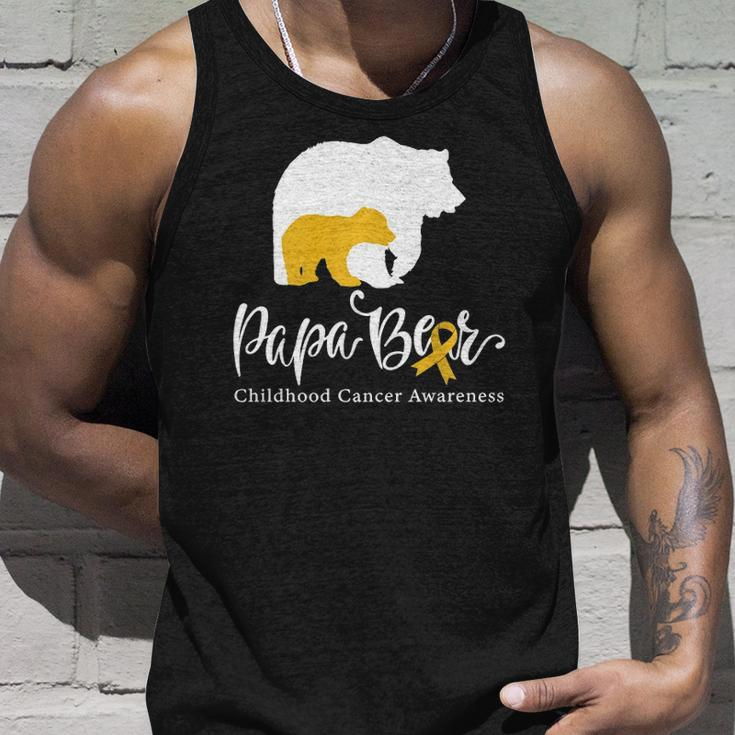 Mens Papa Bear Gold Ribbon Childhood Cancer Awareness Unisex Tank Top Gifts for Him