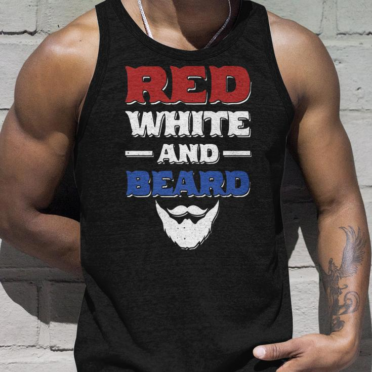 Mens Red White And Beard Funny 4Th Of July Bearded Dad Husband Unisex Tank Top Gifts for Him