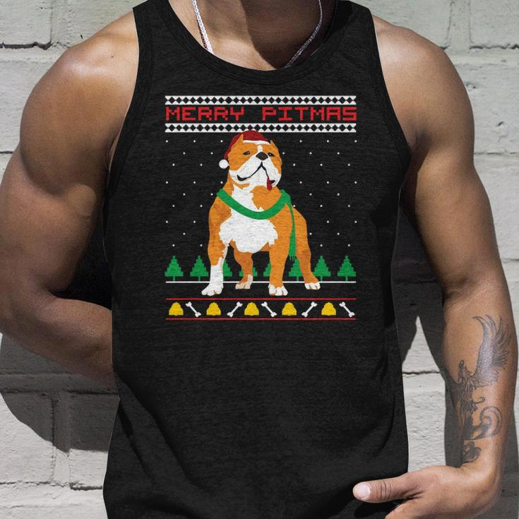Merry Pitmas Pitbull Santa Claus Dog Ugly Christmas Unisex Tank Top Gifts for Him