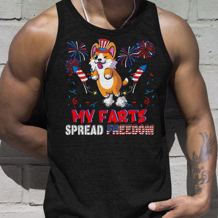 My Farts Spread Freedom Funny American Flag Corgi Fireworks Unisex Tank Top Gifts for Him