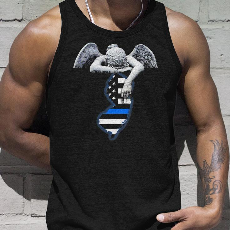 New Jersey Thin Blue Line Flag And Angel For Law Enforcement Tank Top Gifts for Him