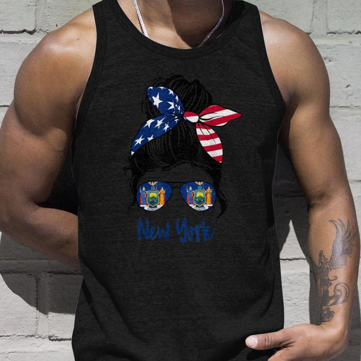 New York Girl New York Flag State Girlfriend Messy Bun Unisex Tank Top Gifts for Him