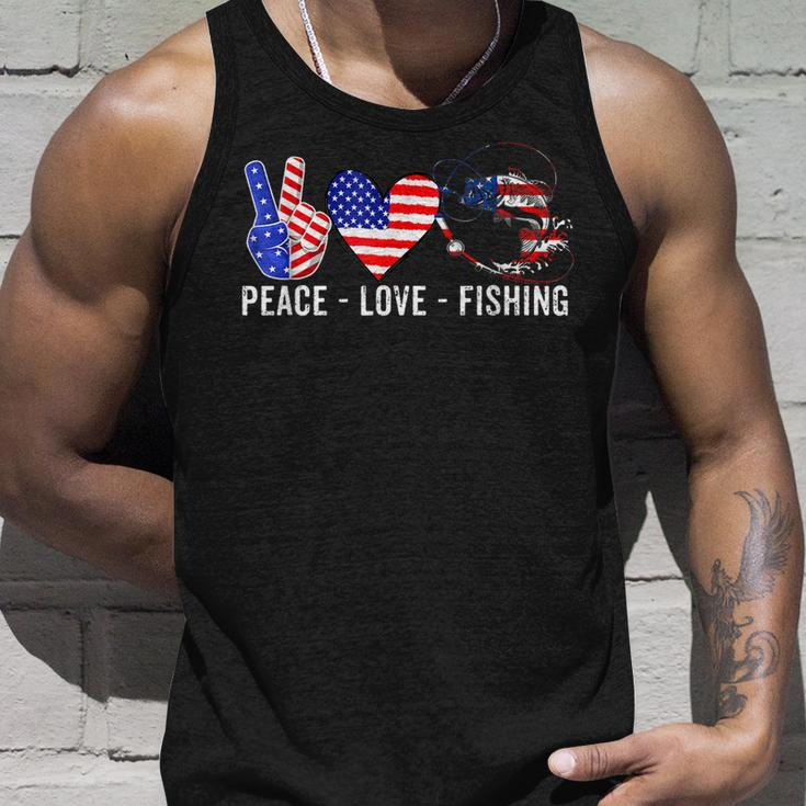 Peace Love Fishing America 4Th July Patriotic Heart Sign Unisex Tank Top Gifts for Him