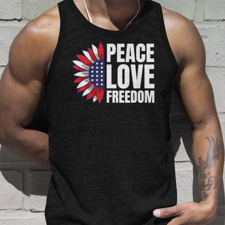 Peace Love Freedom America Usa Flag Sunflower Unisex Tank Top Gifts for Him