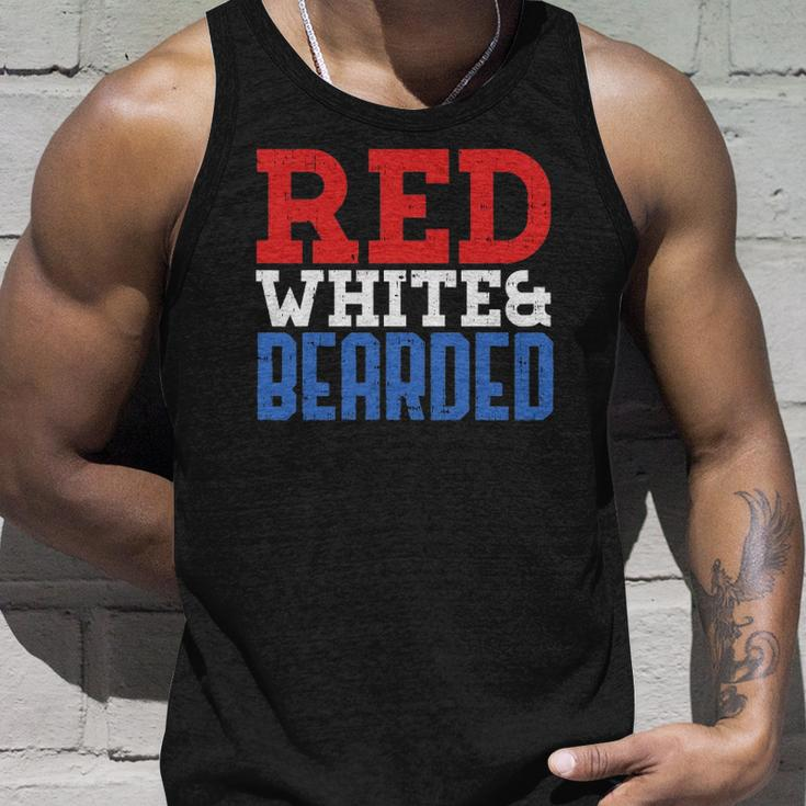 Red White And Bearded Funny 4Th Of July Pride Patriot Men Unisex Tank Top Gifts for Him