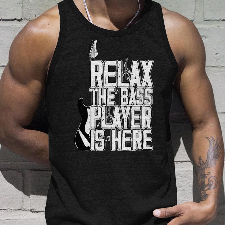 Relax The Bass Player Is Herebass Player Funny Gift Bass Guitar Unisex Tank Top Gifts for Him