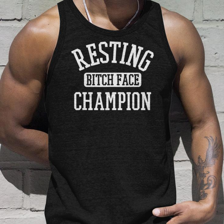 Resting Bitch Face Champion Womans Girl Funny Girly Humor Unisex Tank Top Gifts for Him