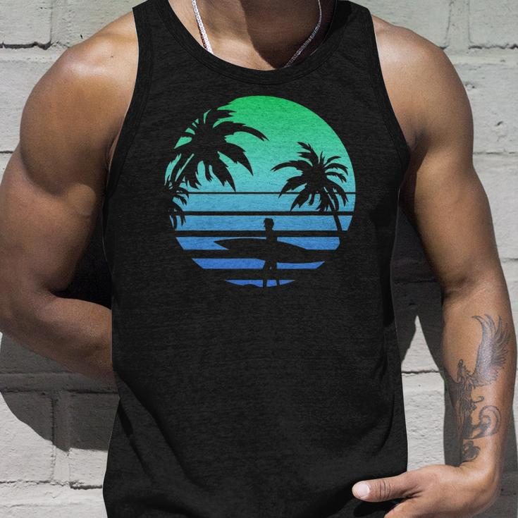 Retro Water Sport Surfboard Palm Tree Sea Tropical Surfing Unisex Tank Top Gifts for Him