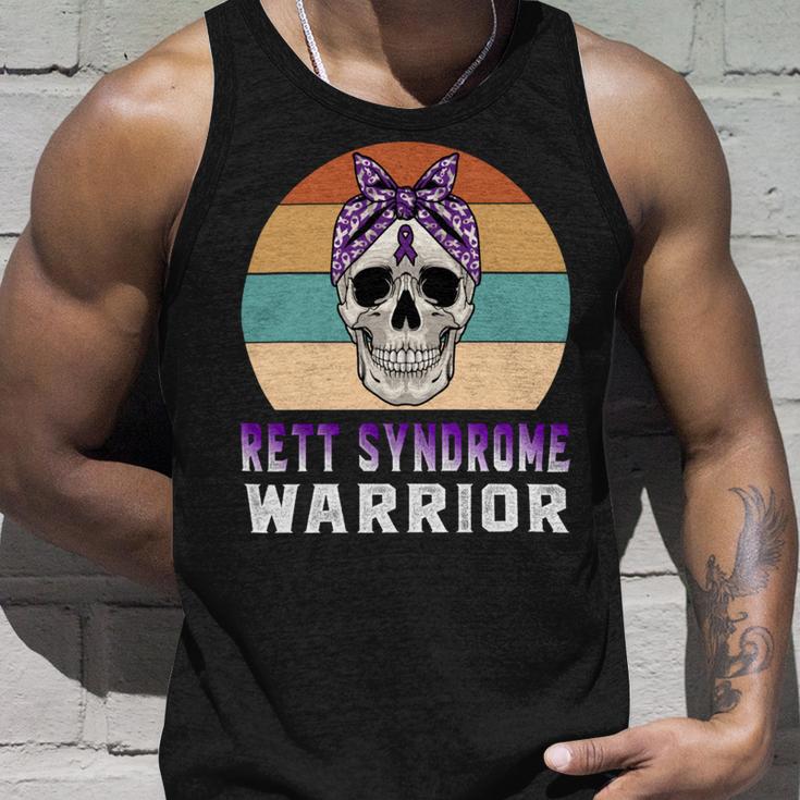 Rett Syndrome Warrior Skull Women Vintage Purple Ribbon Rett Syndrome Rett Syndrome Awareness V2 Unisex Tank Top Gifts for Him