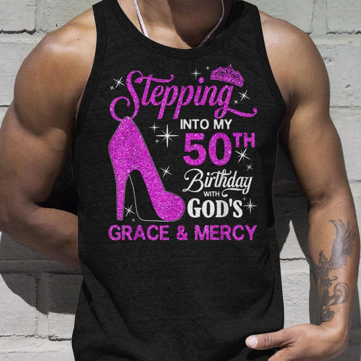 Stepping Into My 50Th Birthday With Gods Grace And Mercy Unisex Tank Top Gifts for Him