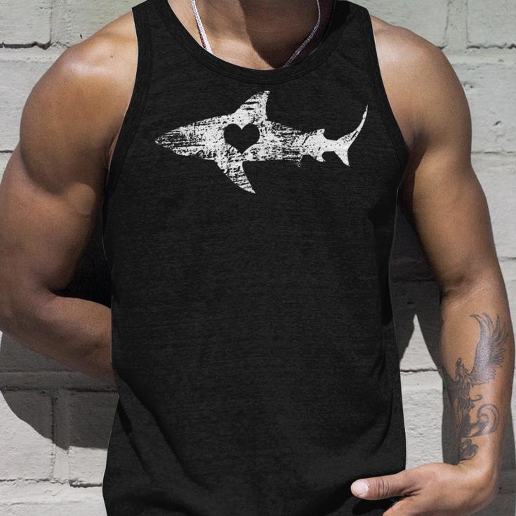 Vintage Shark Silhouette Hammerhead Shark Tiger Shark Heart 158 Trending Shirt Unisex Tank Top Gifts for Him