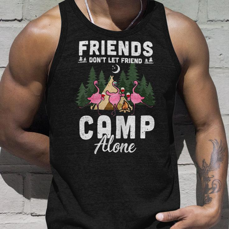 Womens Friends Dont Let Friends Camp Alone Wine Camping FlamingoShirt Unisex Tank Top Gifts for Him