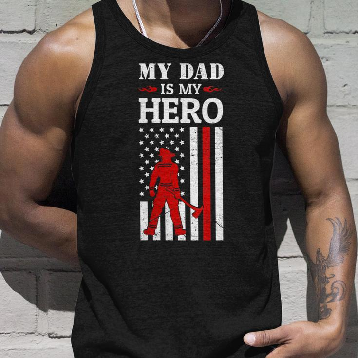 Womens My Dad Is My Hero-Firefighter Dad Fathers Day 4Th Of July Unisex Tank Top Gifts for Him