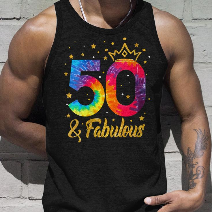Womens Women 50 & Fabulous Happy 50Th Birthday Crown Tie Dye Unisex Tank Top Gifts for Him