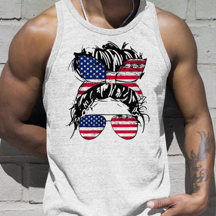 4Th Of July American Flag Patriotic Daughter Messy Bun Usa Unisex Tank Top Gifts for Him