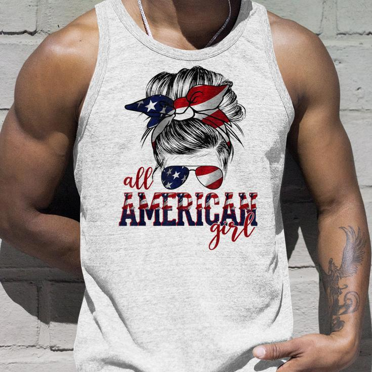 All American Girl Messy Hair Bun Woman Patriotic 4Th Of July Unisex Tank Top Gifts for Him