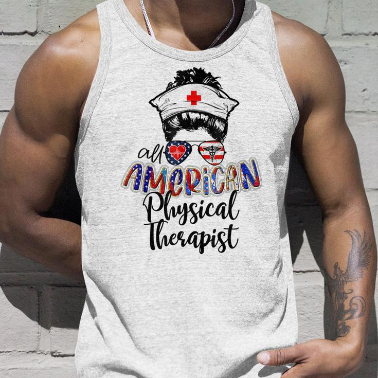 All American Nurse Messy Buns 4Th Of July Physical Therapist Unisex Tank Top Gifts for Him