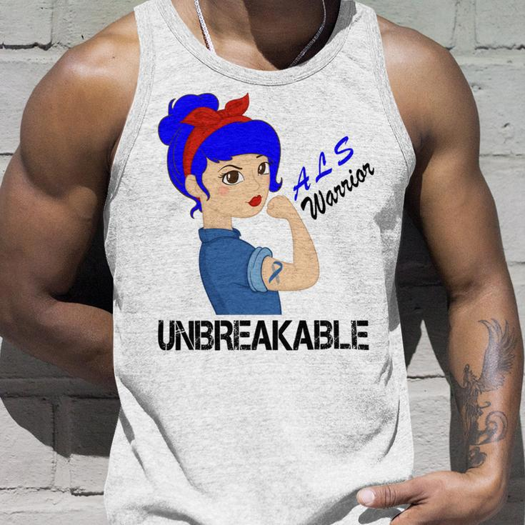 Als Warrior Strong Women Blue Ribbon Amyotrophic Lateral Sclerosis Support Als Awareness Unisex Tank Top Gifts for Him