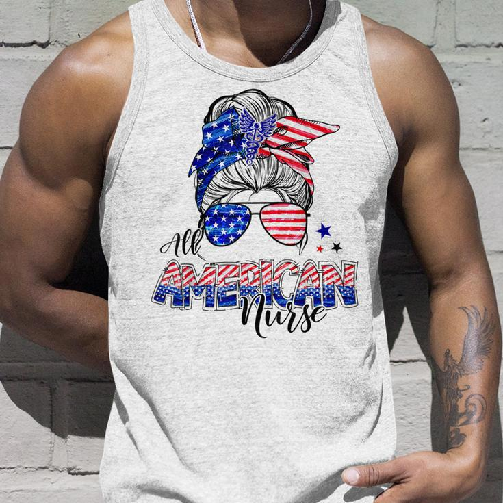 American Flag Patriotic Nurse Messy Bun 4Th Of July Unisex Tank Top Gifts for Him