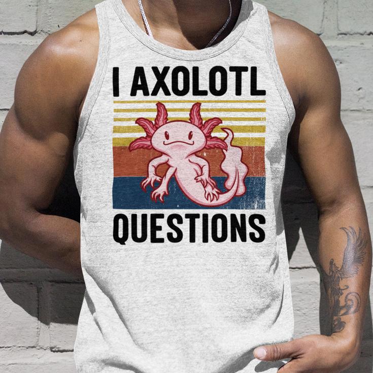 Axolotl Questions I Ask A Lot Of Questions Pun Vintage Unisex Tank Top Gifts for Him