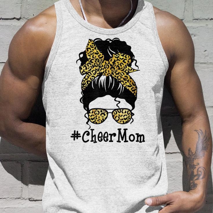 Cheer Mom Leopard Messy Bun Cheerleader Funny Mothers Day V2 Unisex Tank Top Gifts for Him