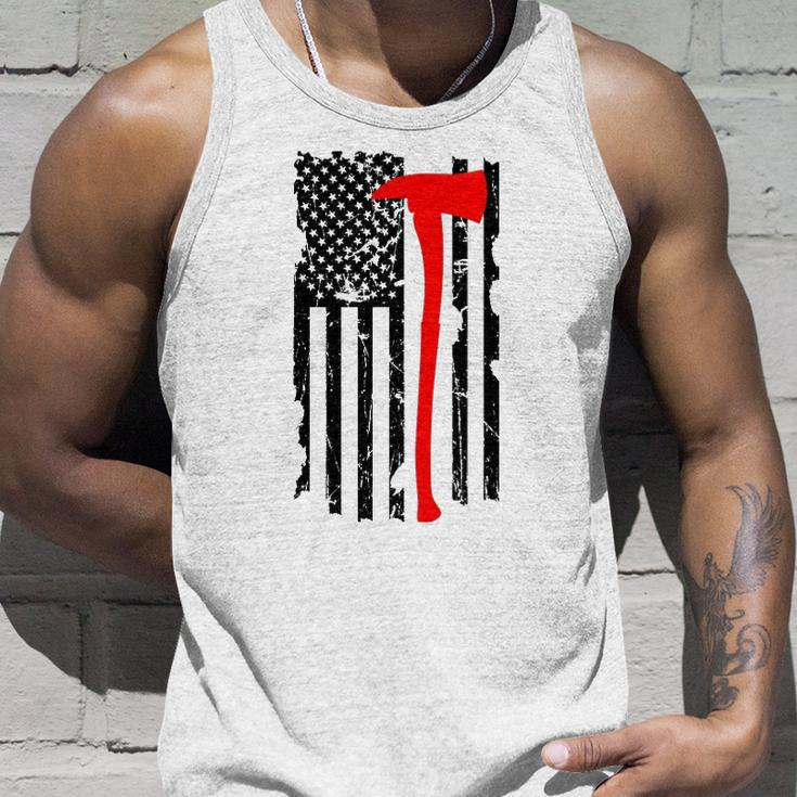 Distressed Patriot Axe Thin Red Line American Flag Unisex Tank Top Gifts for Him
