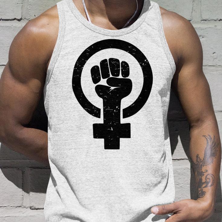 Feminist Raised Fist - Distressed Fitted Unisex Tank Top Gifts for Him