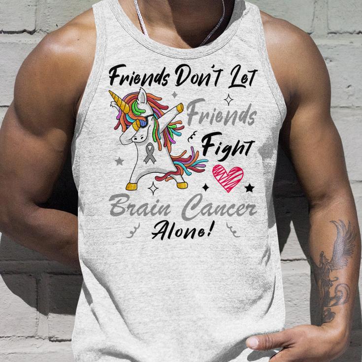 Friends Dont Let Friends Fight Brain Cancer Alone Unicorn Grey Ribbon Brain Cancer Brain Cancer Awareness Unisex Tank Top Gifts for Him