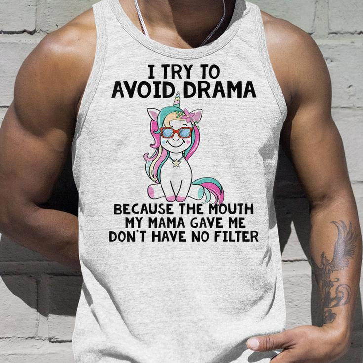 Funny Unicorns I Try To Avoid Drama Because The Mouth V2 Unisex Tank Top Gifts for Him