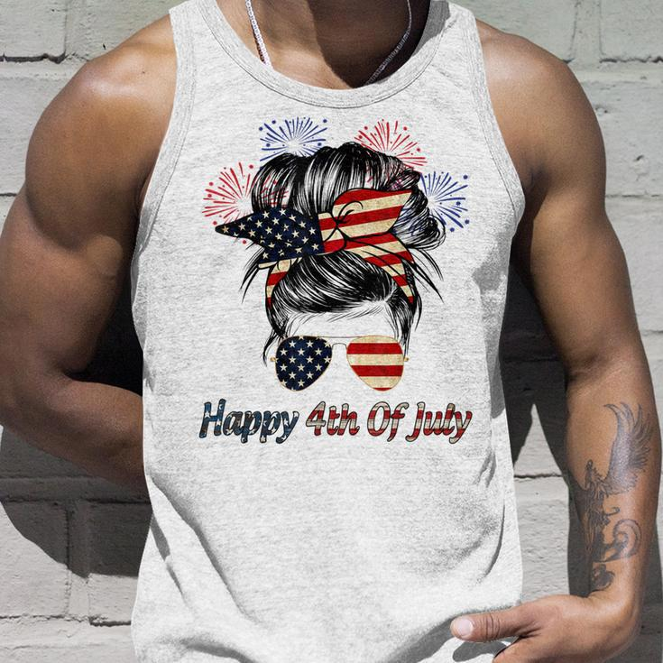 Happy 4Th Of July Messy Bun American Flag Firework Unisex Tank Top Gifts for Him