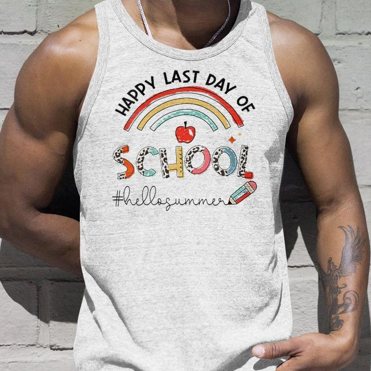 Womens Happy Last Day Of School Leopard Rainbow Hello Summer Tank Top Gifts for Him