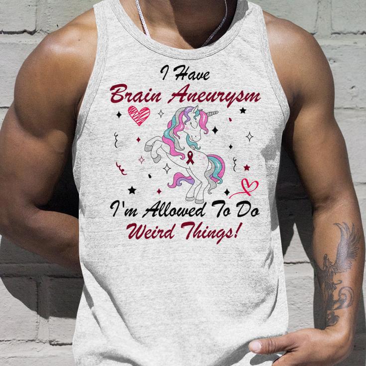 I Have Brain Aneurysm Im Allowed To Do Weird Things Unicorn Burgundy Ribbon Brain Aneurysm Bpd Brain Aneurysm Unisex Tank Top Gifts for Him