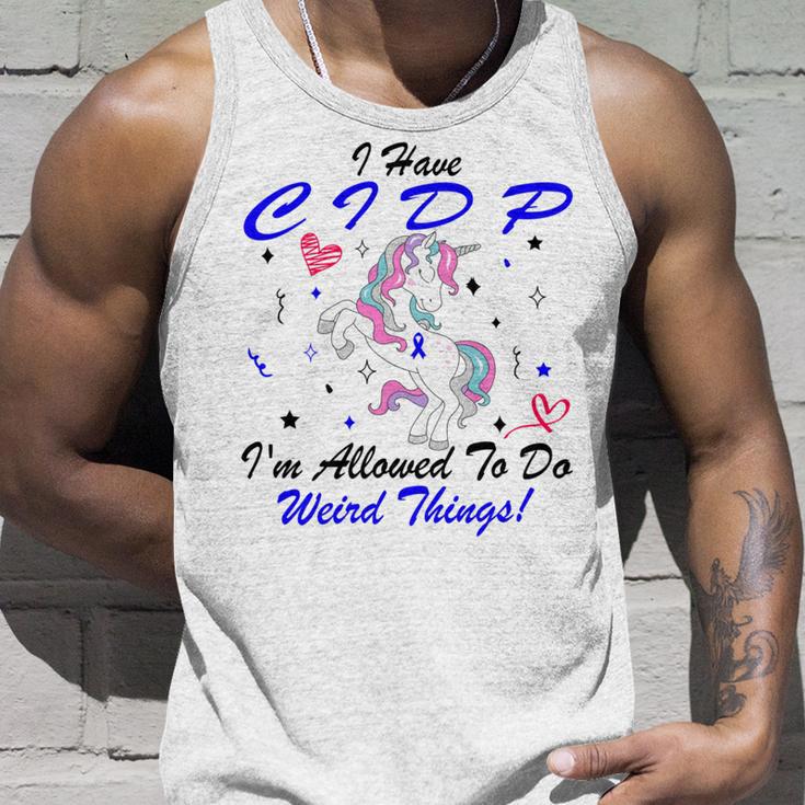 I Have Cidp Im Allowed To Do Weird Things Unicorn Blue Ribbon Cidp Support Cidp Awareness Unisex Tank Top Gifts for Him