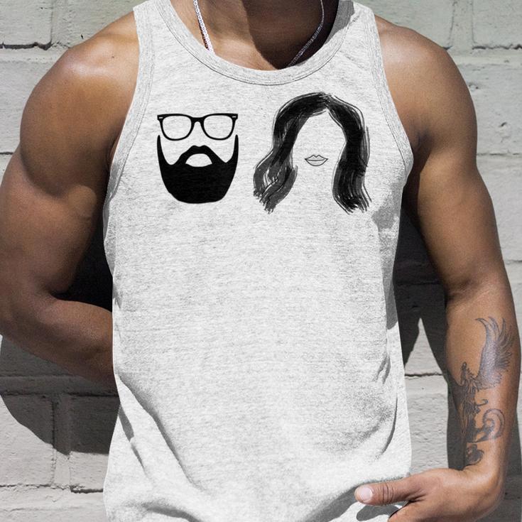 Man With Beard And Glasses With Woman Wavy Hair Unisex Tank Top Gifts for Him