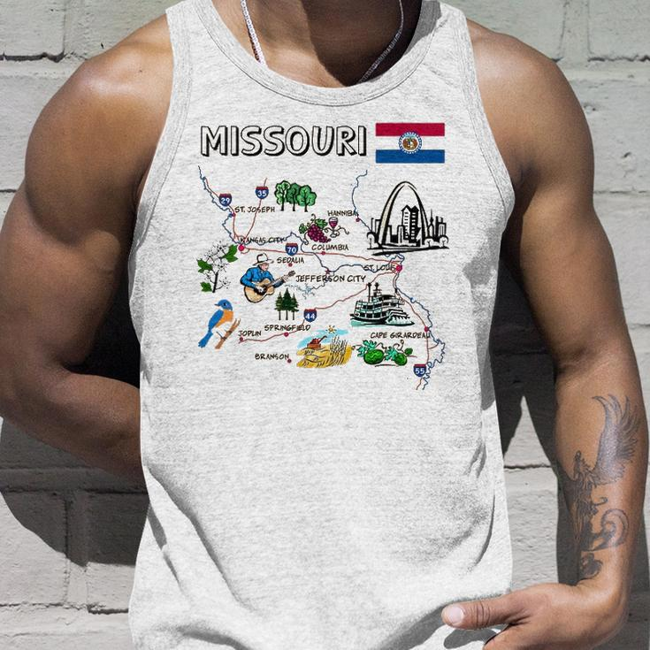 Map Of Missouri Landmarks Major Cities Roads Flag Unisex Tank Top Gifts for Him