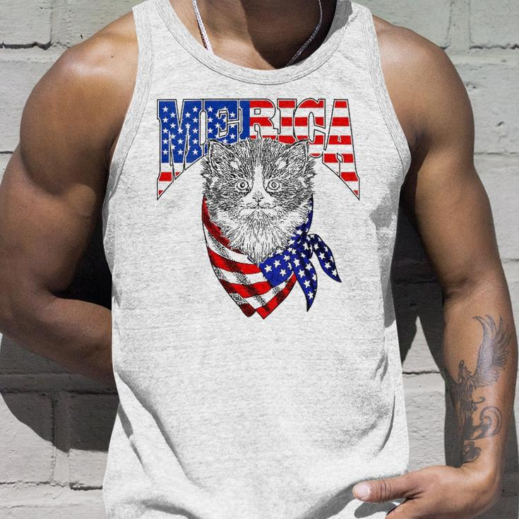 Womens Merica Cat Happy 4Th Of July American Flag Great V-Neck Tank Top Gifts for Him