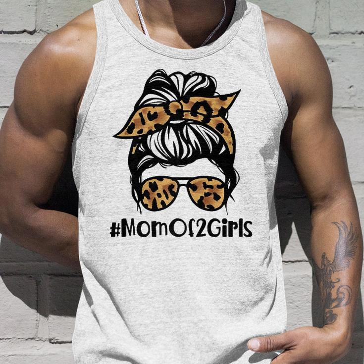 Mom Of 2 Girls Mothers Day Daughter Mom Life Messy Bun Unisex Tank Top Gifts for Him